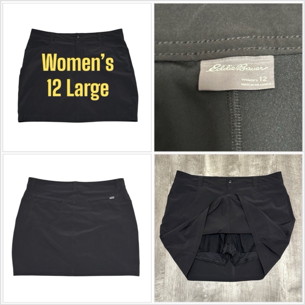 Women's Eddie Bauer Golf 12 L Large Skort W/Shorts Black Active Stretch Pockets